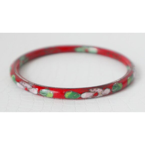 2 Vintage Cloisonne Floral Bracelet Bangle Enamel Paint - Picture 3 of 5
